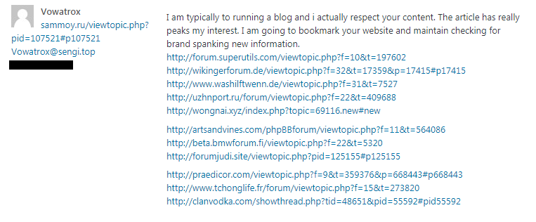 Spam Comment by Spammer Vowatrox