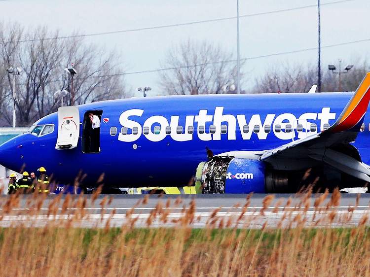 Southwest Flight 1380 after an engine failure caused its emergency landing in Philadelphia, April 17th, 2018.